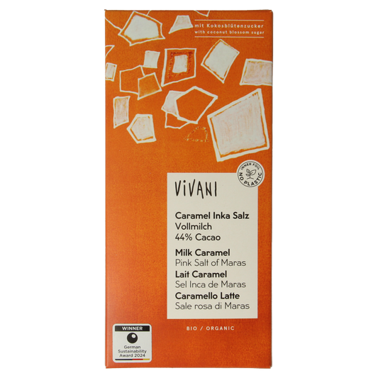 Vivani Chocolade melk car. zeezout kokosbloesemsuiker bio 80 Gram