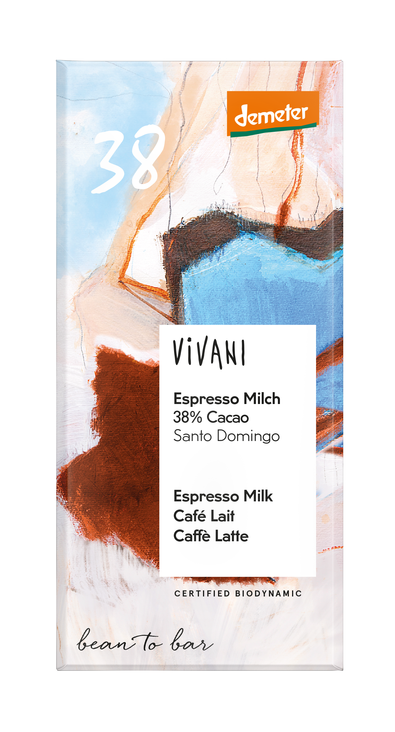 Vivani Chocolade melk espresso 38% bio demeter 90.00 Gram