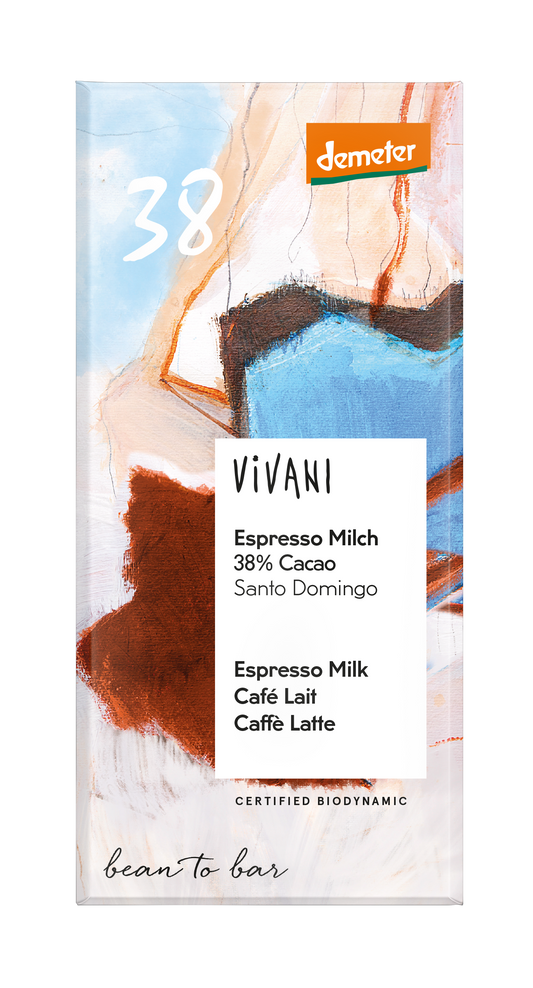 Vivani Chocolade melk espresso 38% bio demeter 90.00 Gram