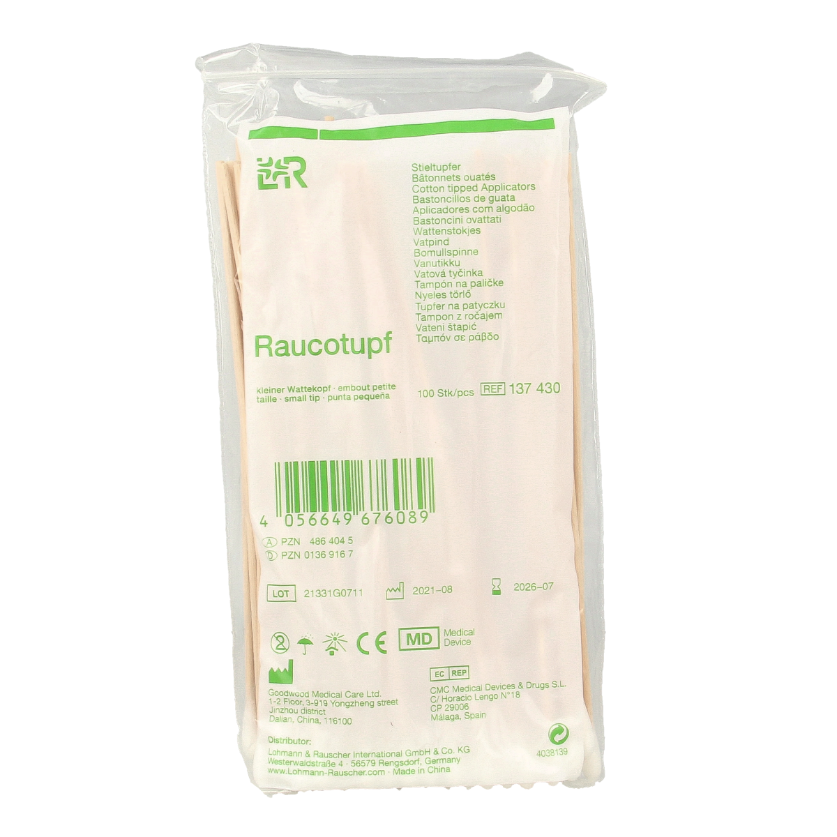 Lohmann&Rauscher oorverzorging houten wattenstokje met kleine tip, 15cm, 100 stuks in de verpakking