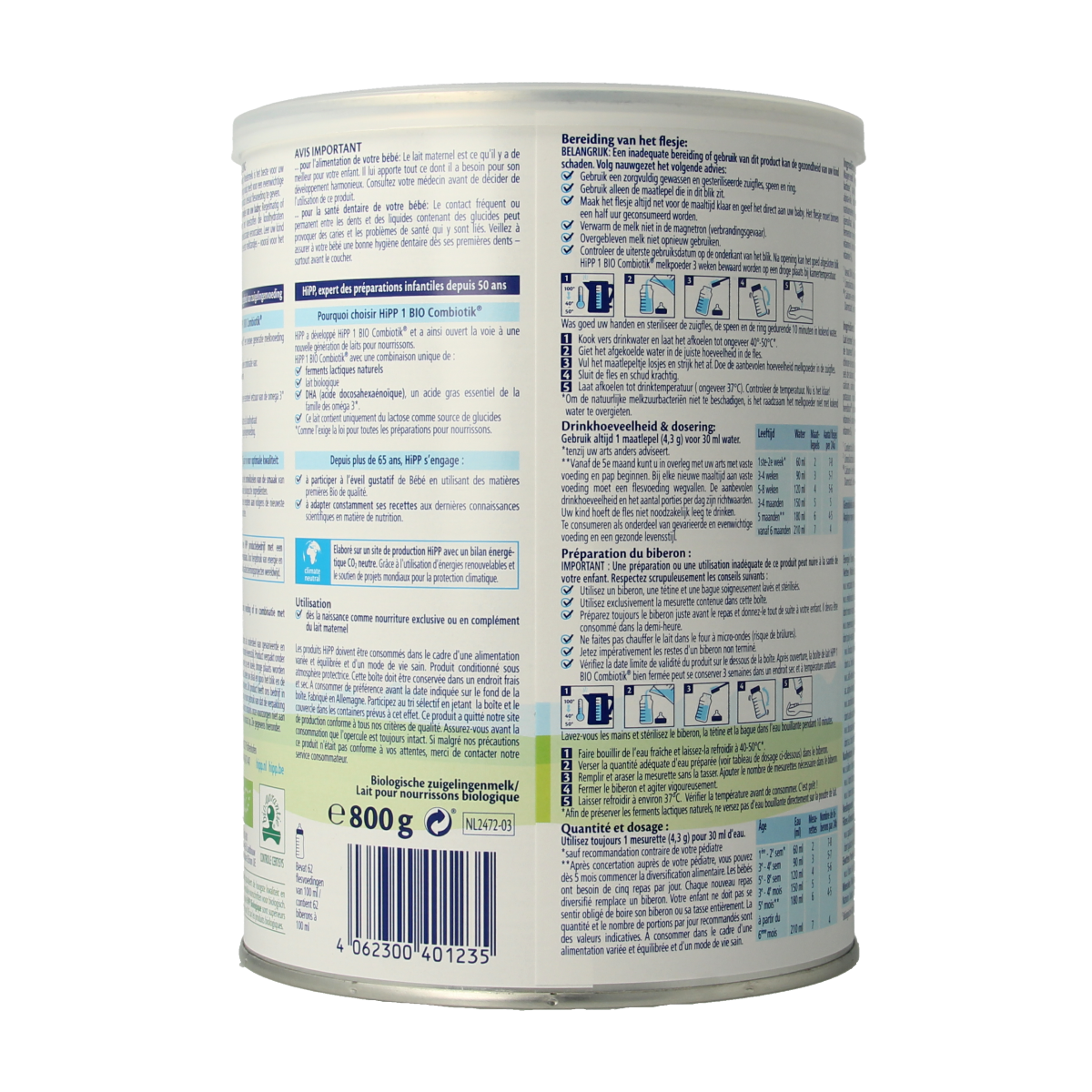 Hipp 1 Combiotik zuigelingen melk bio 800.00 Gram
