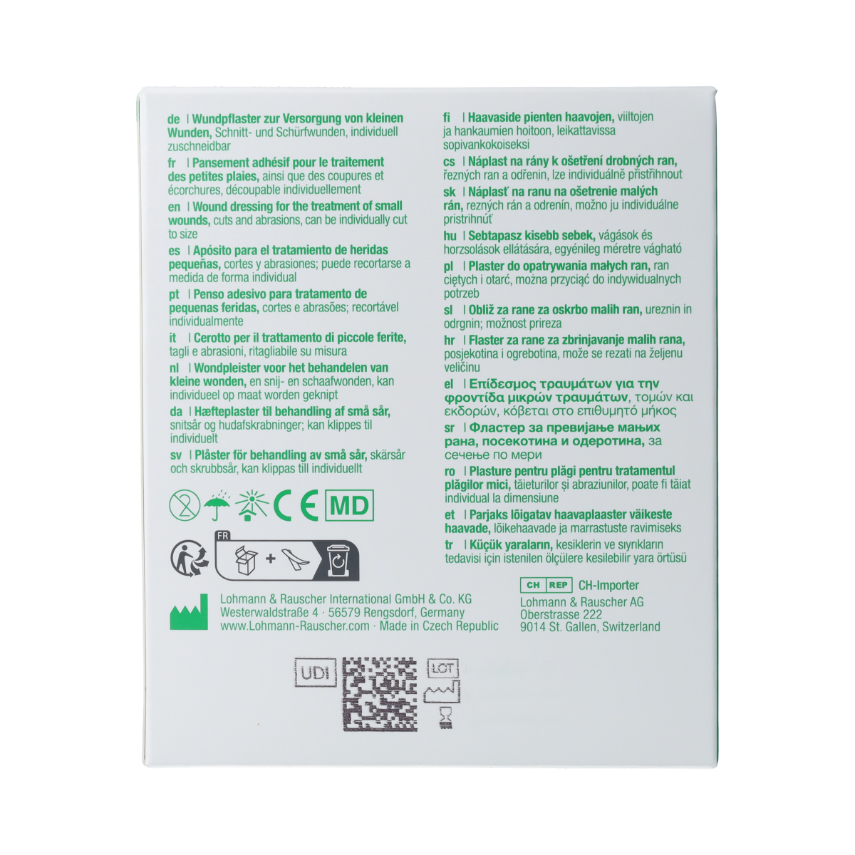 Curaplast Sensitive wound plasters 8cm x 10cm, pack of 10, with skin-friendly adhesive and soft material for gentle protection.