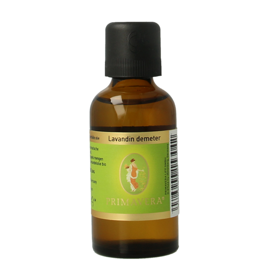 Primavera bio Lavandin essential oil in a 50ml bottle, showing clear glass container with lavender-colored oil and label.