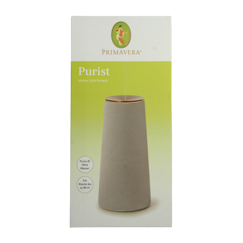 Primavera Aroma diffuser purist with essential oils, featuring a sleek design and clear glass container for aromatic diffusion.