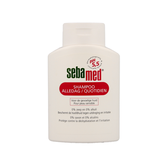 Sebamed daily hair care shampoo bottle, 200ml, designed for gentle cleansing and scalp health.