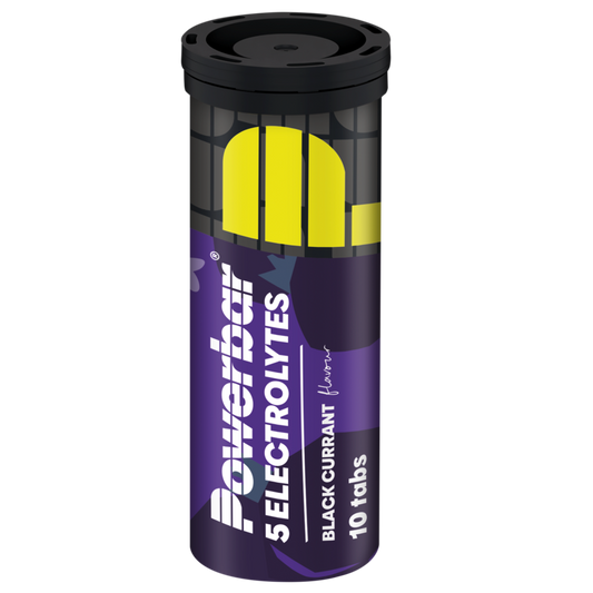 Powerbar electrolyte tabs in black currant flavor, 1 pack of sport nutrition supplement for hydration and electrolyte balance.