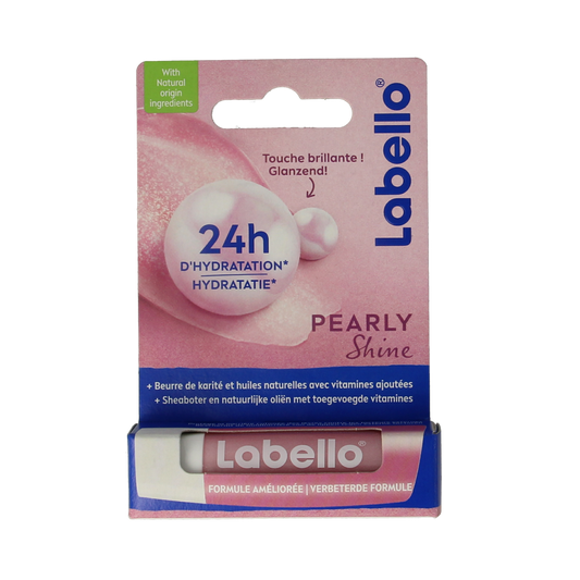 Labello Pearl & Shine lip balm in 4.80g blister pack, moisturizing lip care product with a pearly shine finish.