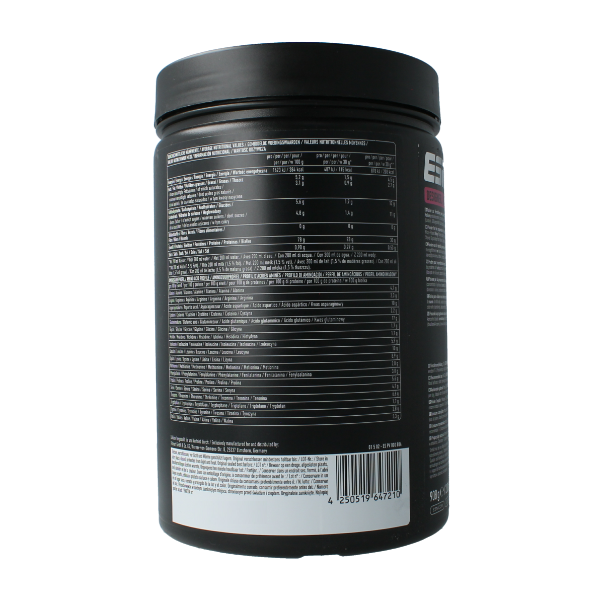 ESN Designer Whey Banana Milk amino acid supplement in 908g container, featuring banana flavor and protein powder packaging.