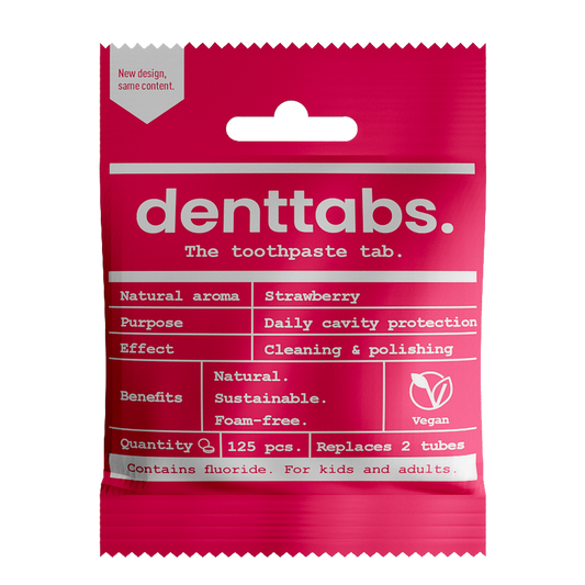 Denttabs Tandpasta tabletten aardbei met fluor vegan 125 Stuks