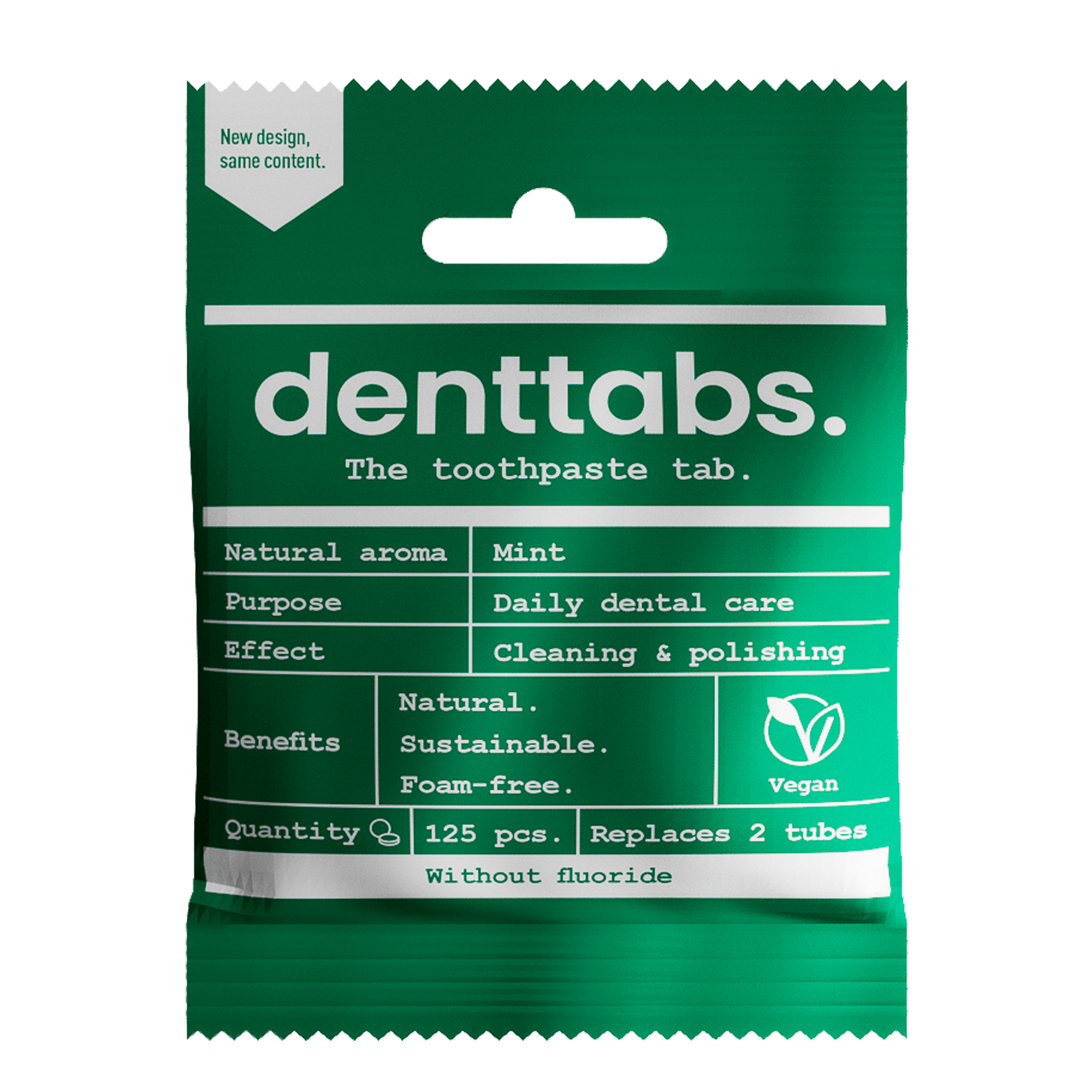Denttabs Tandpasta tabletten munt zonder fluor vegan 125.00 Stuks