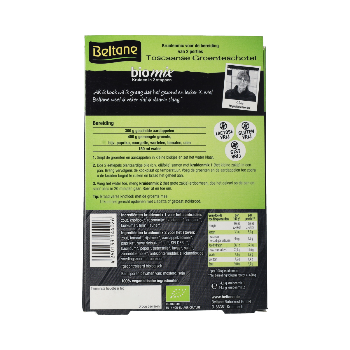 Beltane Toscaanse groenteschotel kruiden bio, 19g, organic seasoning blend with herbs and spices for vegetable dishes.