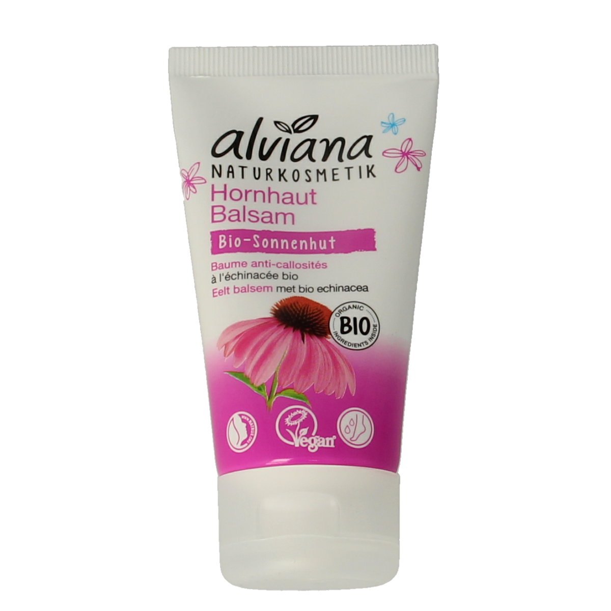 Alviana Eelt balsem with echinacea in 50ml tube, foot care product with herbal ingredients and soothing texture.