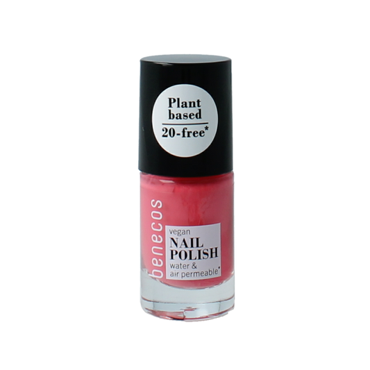 Benecos Natural Beauty vegan nail polish in peach sorbet color, 20-free, plant-based formula, 5ml bottle, make-up product.