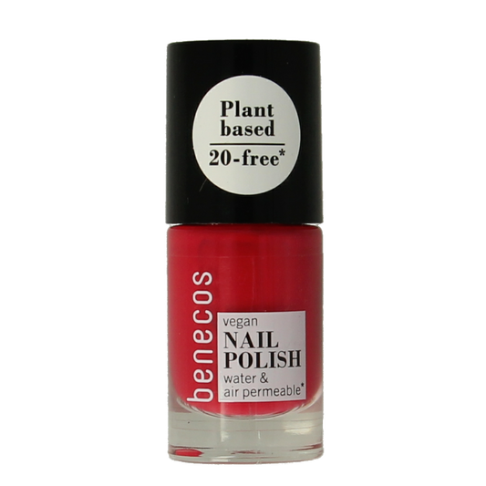 Benecos Natural Beauty vegan nail polish in hot summer shade, 20-free, plant-based formula, 5ml bottle, make-up product