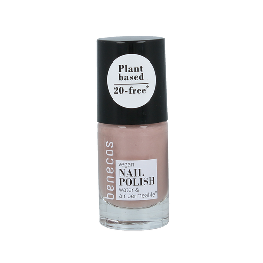 Benecos Natural Beauty vegan nail polish You-nique, 20-free plant-based makeup in a 5ml bottle, displayed with a colorful manicure