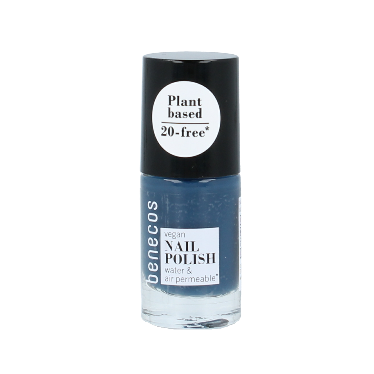 Benecos Natural Beauty vegan nail polish in Nordic Blue, 20-free plant-based make-up, 5ml bottle with blue nail color