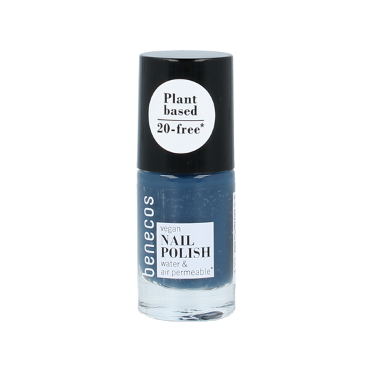 Benecos Natural Beauty vegan nail polish in Nordic Blue, 20-free plant-based make-up, 5ml bottle with blue nail color
