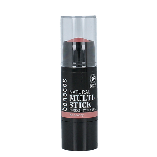 Benecos Natural Beauty Multi Stick in Be Peachy bio, a versatile makeup stick with peachy shade, shown on a neutral background.