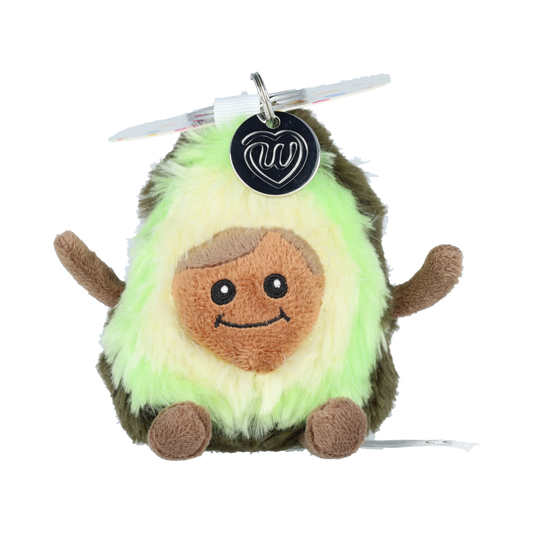 Warmies avocado plush keychain, soft stuffed toy from Warmies, featuring a cute avocado design and keyring attachment.