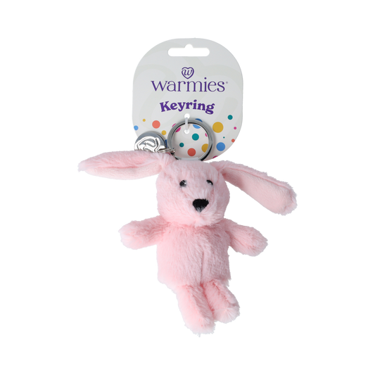 Warmies bunny keychain toy with soft plush texture, featuring a cute bunny design, perfect for cuddling or as a key accessory.