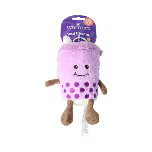 Warmies Bubble Tea bag charm, soft plush toy from Warmies, featuring a cute bubble tea design and vibrant colors.