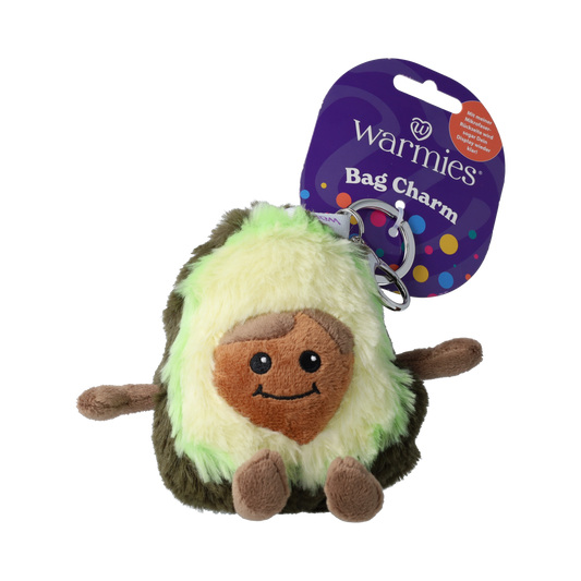 Warmies avocado plush bag charm, soft toy and cuddly accessory, featuring a cute avocado design from Warmies.