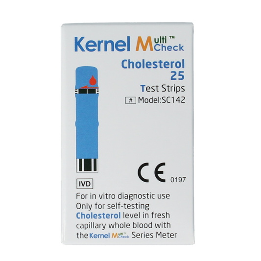 Testjezelf.nu Multicheck cholesterol test strips, 25-pack, with strips for at-home cholesterol testing, shown in the image.
