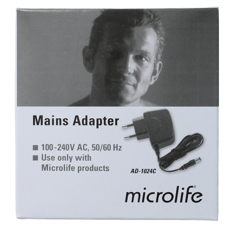 Microlife MIC Z977013-0 adapter AD-1024C for medical instruments, shown in the image with serial number 4719003934040.