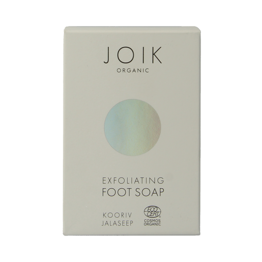 Joik Organics organic foot soap scrub in a 100g container, designed for gentle foot cleansing and exfoliation.