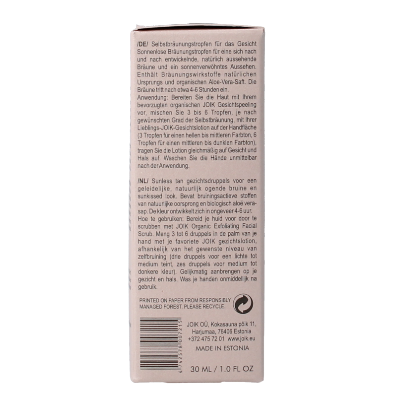 Joik Organics Sunless tan facial drops 30 Milliliter