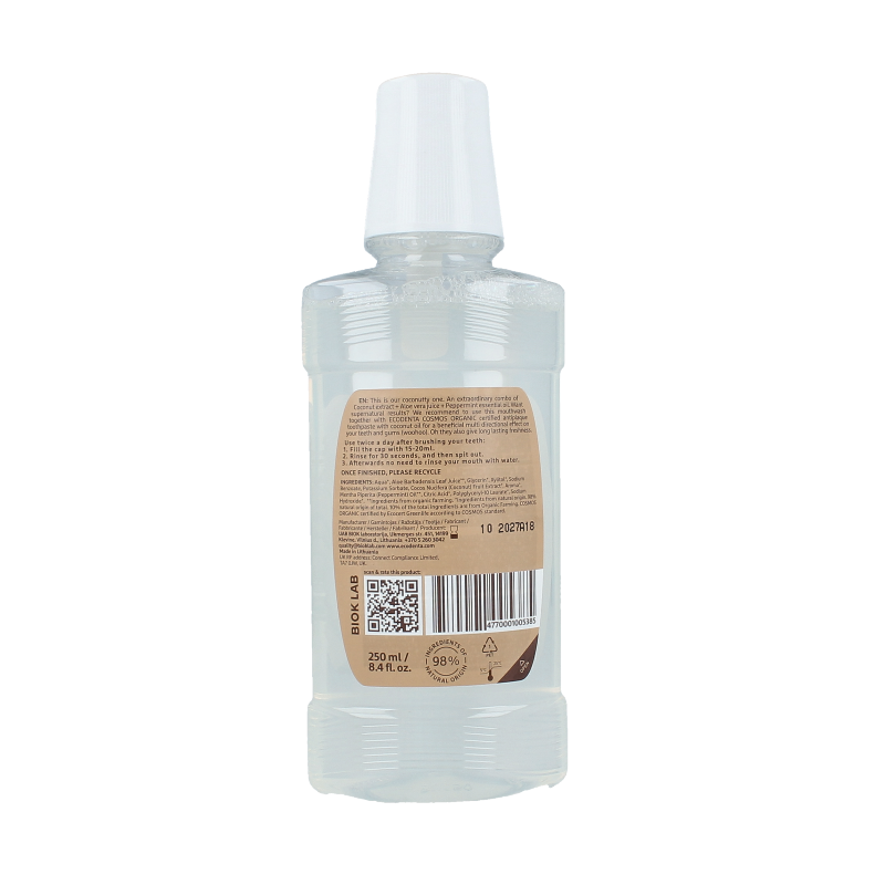 Ecodenta Mondwater munt kokos bio 250 Milliliter