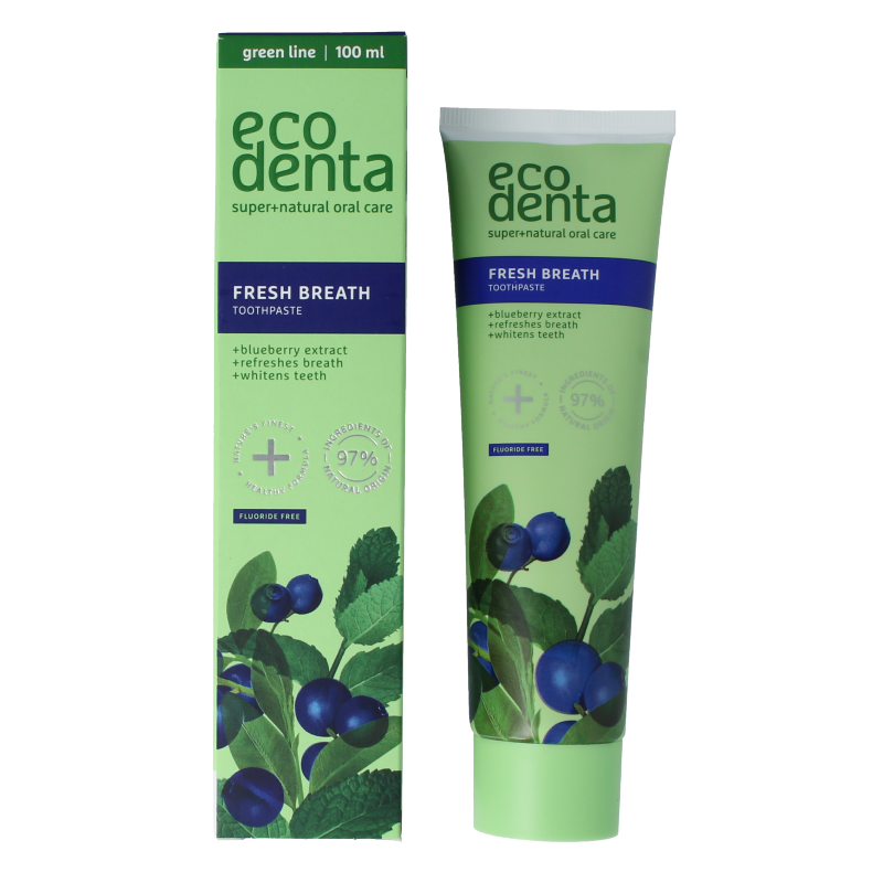 Ecodenta Tandpasta fresh breath bosbessenextr green line 100 Milliliter