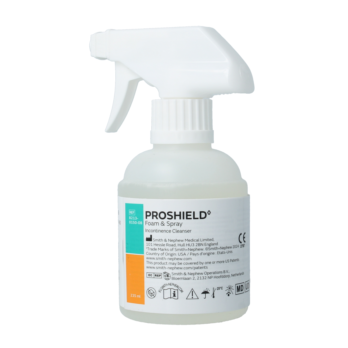Proshield Foam & Spray Cleanser for Incontinence, 235ml bottle, gentle and effective hygiene solution.