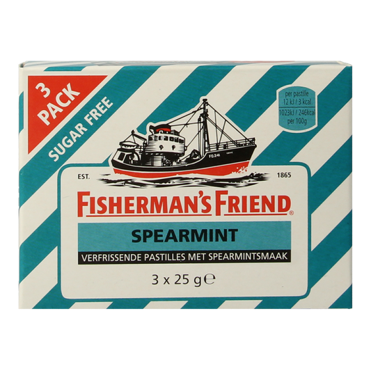 Fisherman's Friend Spearmint suikervrij 3-pack 25.00 Gram