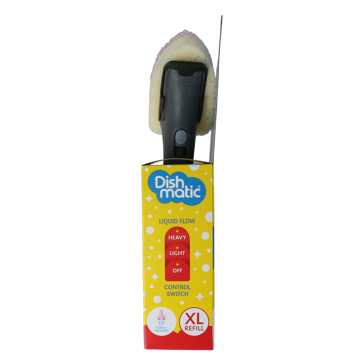 Dishmatic Wonder Wand refill cleaning sponge for Dishmatic cleaning tools, in packaging, ideal for kitchen scrubbing tasks.