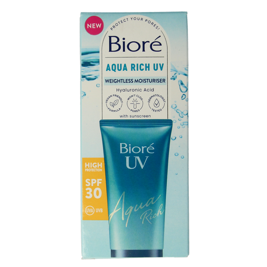 Biore Aqua Moisturiser with SPF 30 and UV protection, 50ml, lightweight and hydrating sunscreen for face.