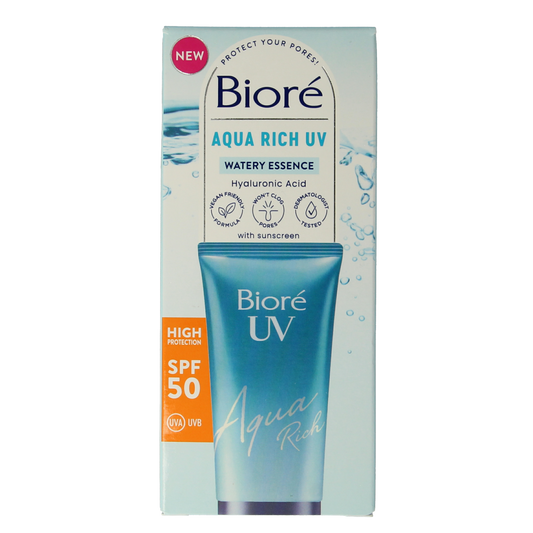 Biore Aqua Moisturiser SPF50 UV sunscreen in a 50ml tube, lightweight and hydrating for sun protection.