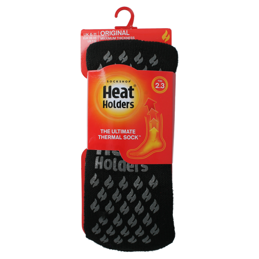 Heat Holders men's black and grey anti-slip socks, size 6-11, comfortable and warm for cold weather.