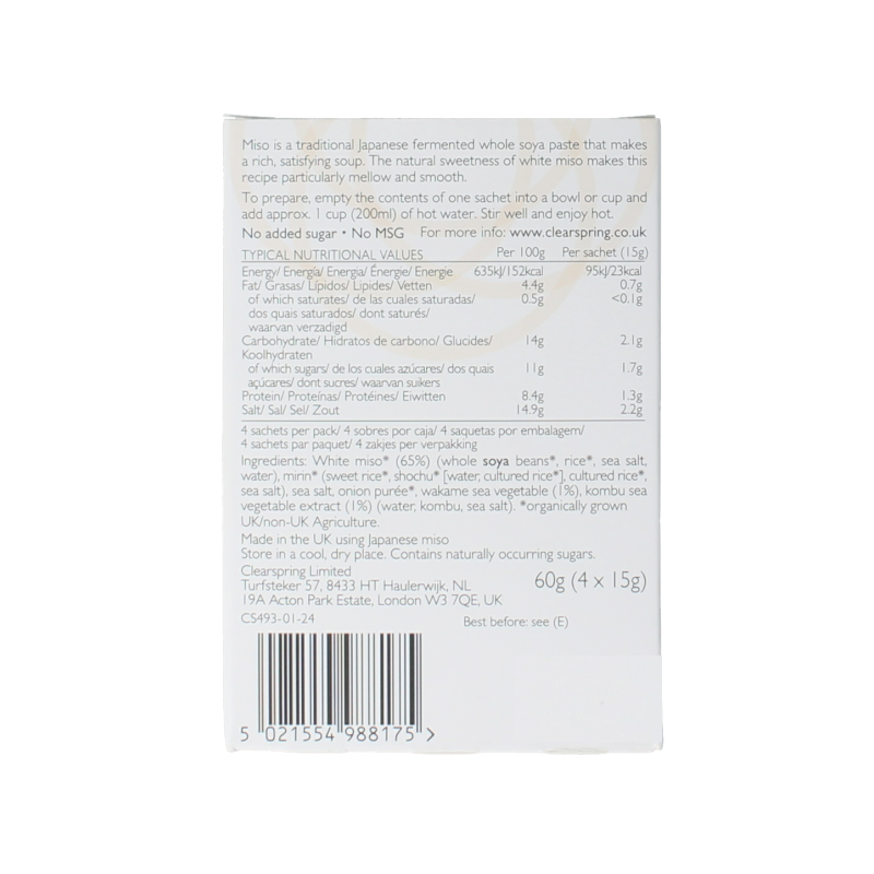 Clearspring Souppaste white miso bio 60 Gram