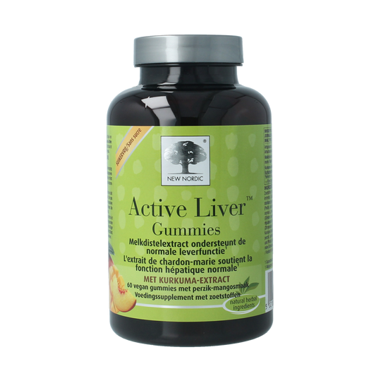 New Nordic Active Liver gummies, herbal supplement in a clear jar with 60 gummies, designed for liver health support