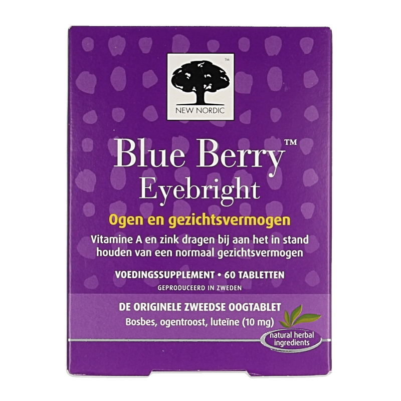 New Nordic Blueberry Eyebright herbal supplement tablets, 60 count, in a bottle with blue and white packaging.