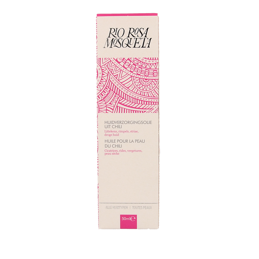 Rio Rosa Mosqueta facial oil in a 50ml bottle, natural skincare product by Rio for nourishing and rejuvenating the skin.