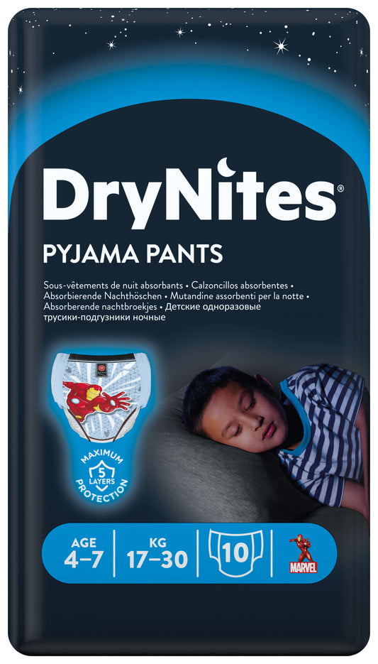 Huggies Drynites boy disposable training pants for ages 4-7, 10-pack, soft and absorbent for overnight protection