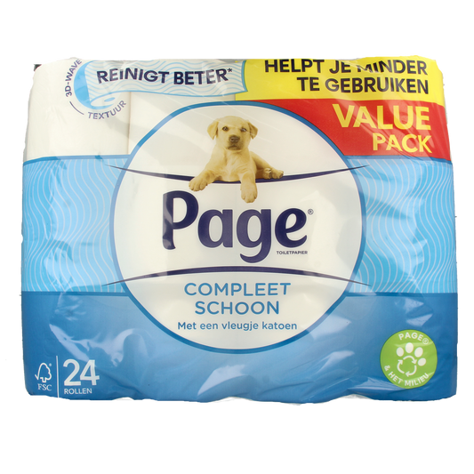 Page Compleet schoon toiletpapier roll, 24.00 rolls, soft white toilet paper from the Page brand.