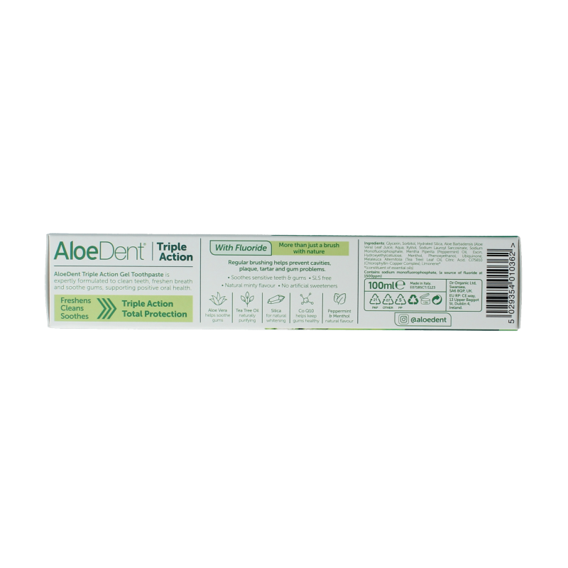 Aloe Dent Tandpasta aloe vera triple action with fluor 100 Milliliter