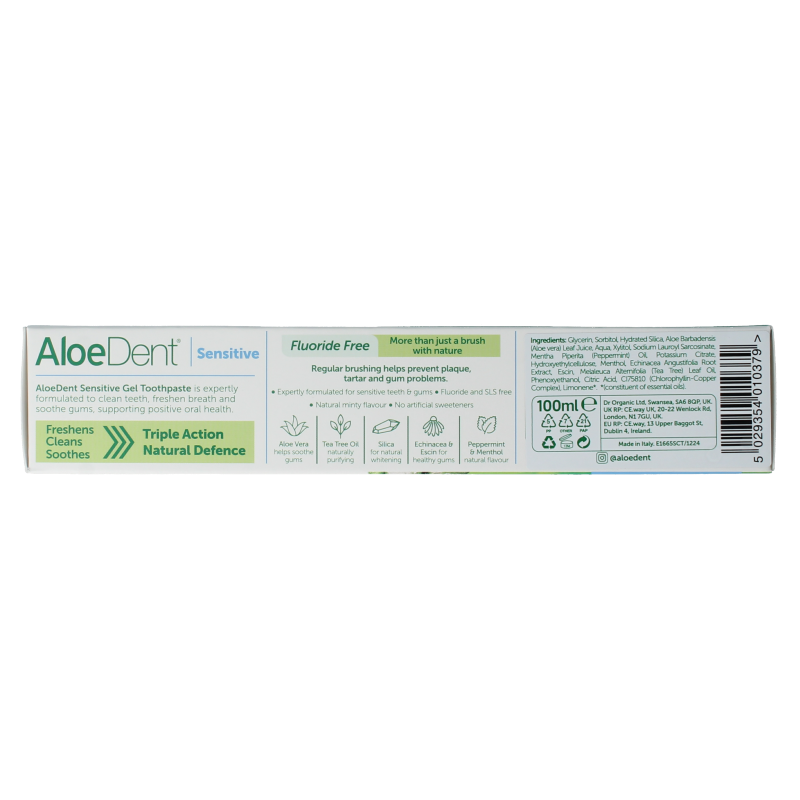 Aloe Dent Tandpasta aloe vera sensitive fluor free 100 Milliliter
