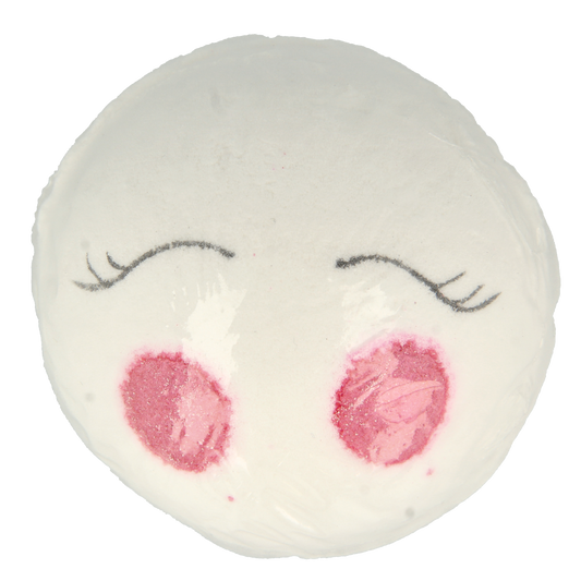 Bomb Cosmetics Wake Up & Make Up bath blaster, round bath bomb with colorful swirls and branding details for a relaxing bath experience.