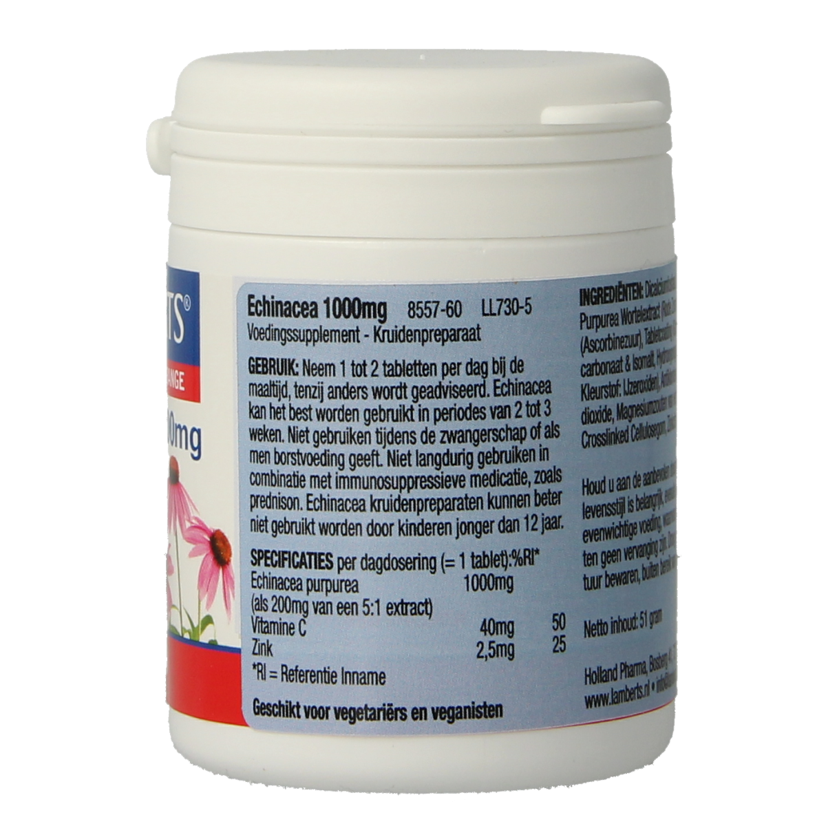 Lamberts Echinacea 1000mg met zink en vitamine C 60.00 Tabletten