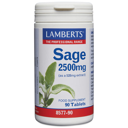 Lamberts Salie (sage) herbal tablets in a white bottle with a label, showing 90 tablets for natural herbal supplement use.