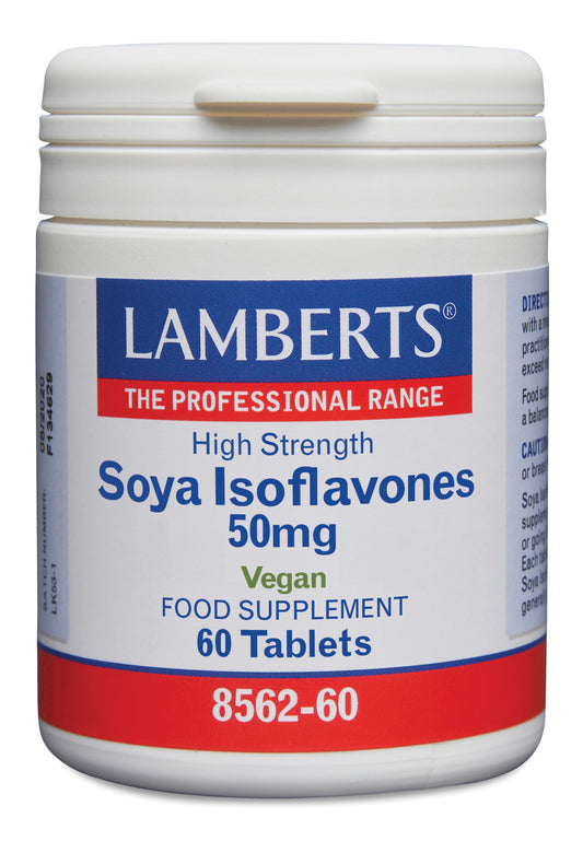 Lamberts Soja Isoflavonen 50mg supplement in a bottle of 60 tablets, herbal supplement for hormonal health
